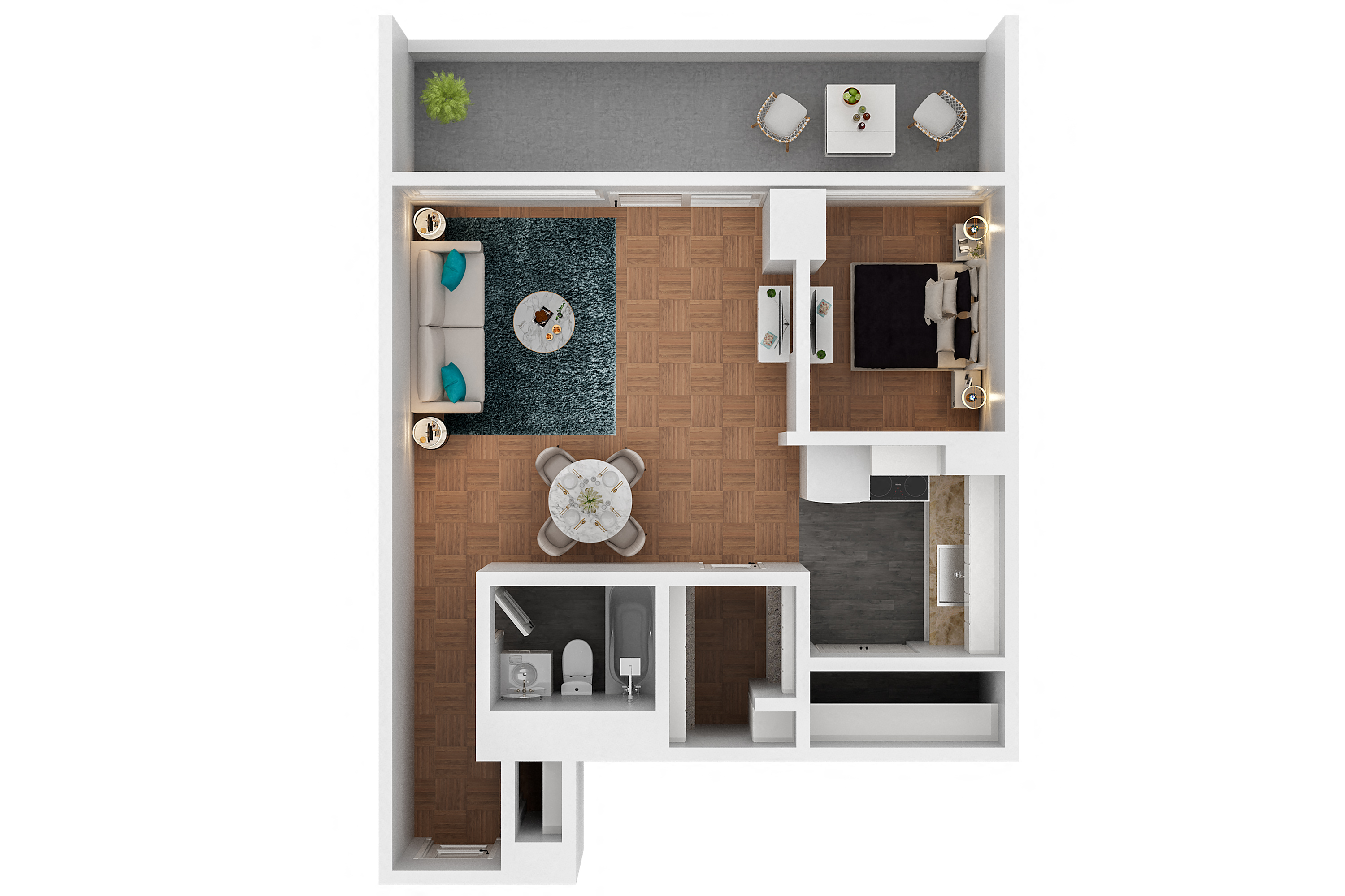 Floor plan for studio, 1 bath, 500 sqft